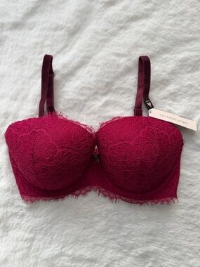 NWT Victoria's Secret Dream Angels Lined Demi Burgundy Lace Bra size 32DDD